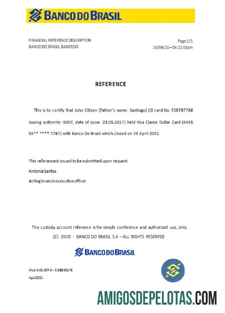 Brasil Referência de fechamento do Banco do Brasil exemplo real